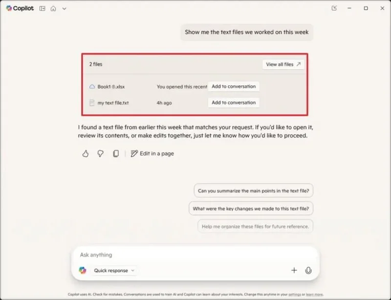Kaip ieškoti vietiniuose failuose naudojant „Copilot“ programą sistemoje „Windows 11“