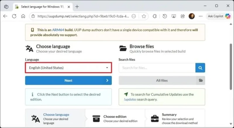 Kaip atsisiųsti „Windows 11 25H2 ISO“ failą, skirtą „arm64“ ir „Copilot+“ kompiuteriams