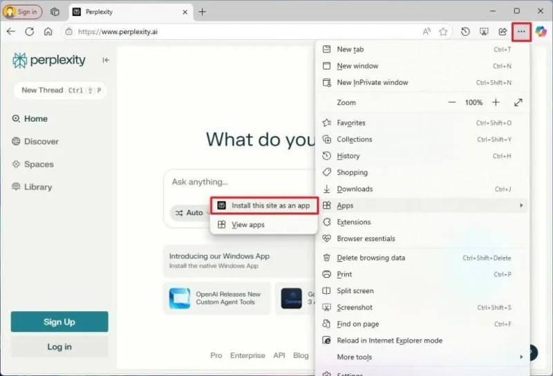 A Perplexity AI alkalmazás telepítése Windows 11, 10 rendszerre