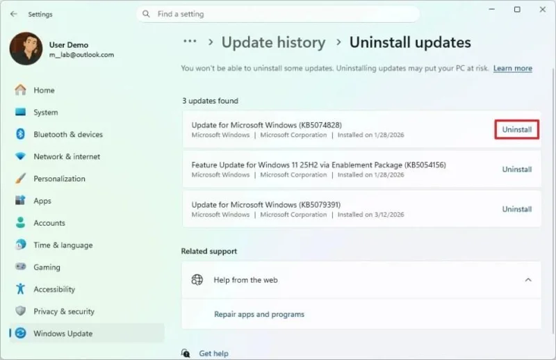 5 būdai, kaip rankiniu būdu pašalinti naujinimą sistemoje „Windows 11“ (2026 m.)