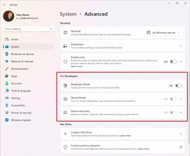 Kaip įjungti naujus išplėstinius nustatymus sistemoje „Windows 11“