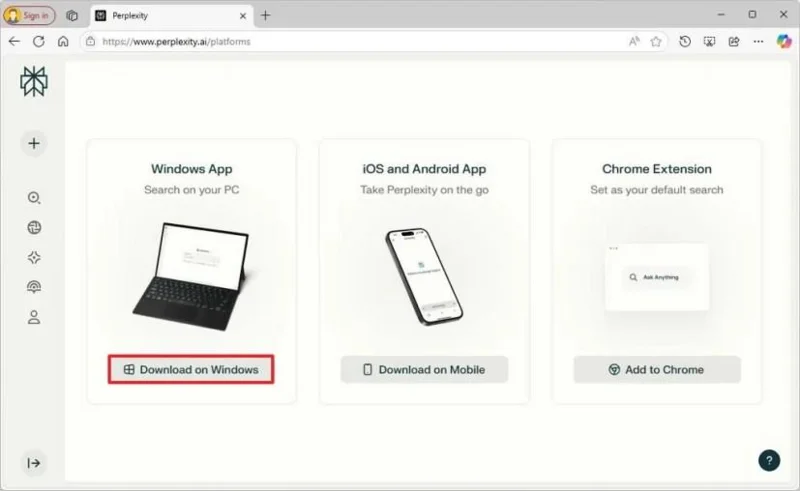 A Perplexity AI alkalmazás telepítése Windows 11, 10 rendszerre