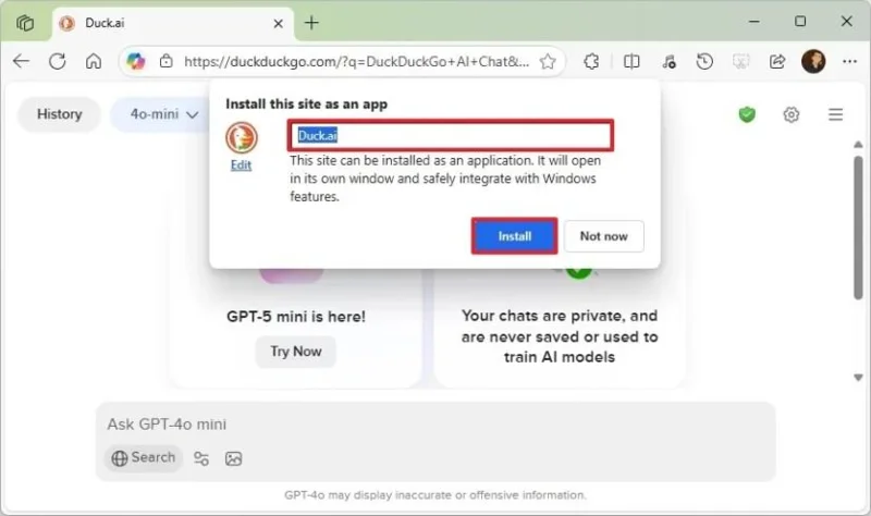 Jak nainstalovat Duck.ai (DuckDuckGo) jako aplikaci ve Windows 11, 10