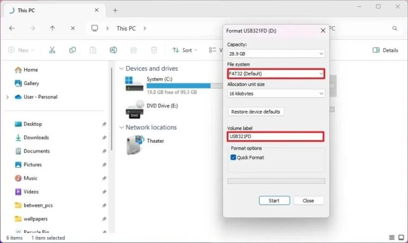 Kaip formatuoti USB atmintinę kaip FAT32 sistemoje „Windows 11“, 10