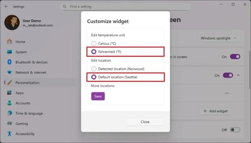 Kaip rodyti orus tik užrakinimo ekrane sistemoje „Windows 11“