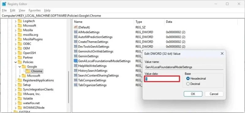 Kaip visam laikui išjungti visas „Google Chrome“ dirbtinio intelekto funkcijas naudojant registrą sistemoje „Windows 11“ (tai veikia)