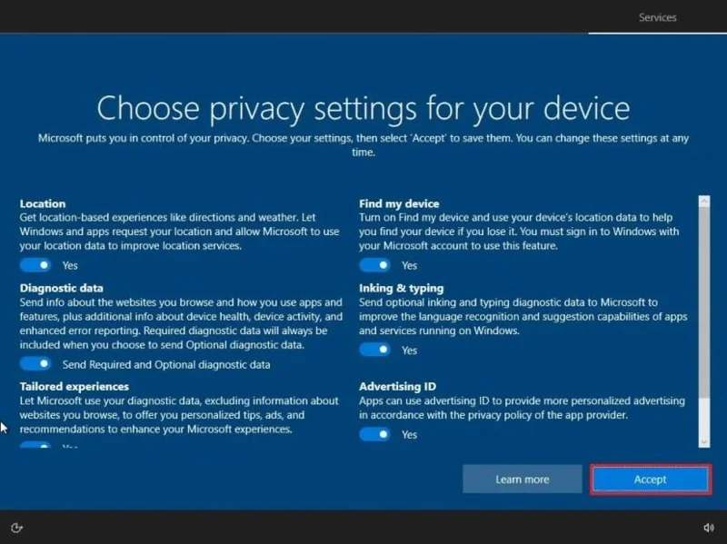 Atlikite švarų „Windows 10“ (2026) diegimą
