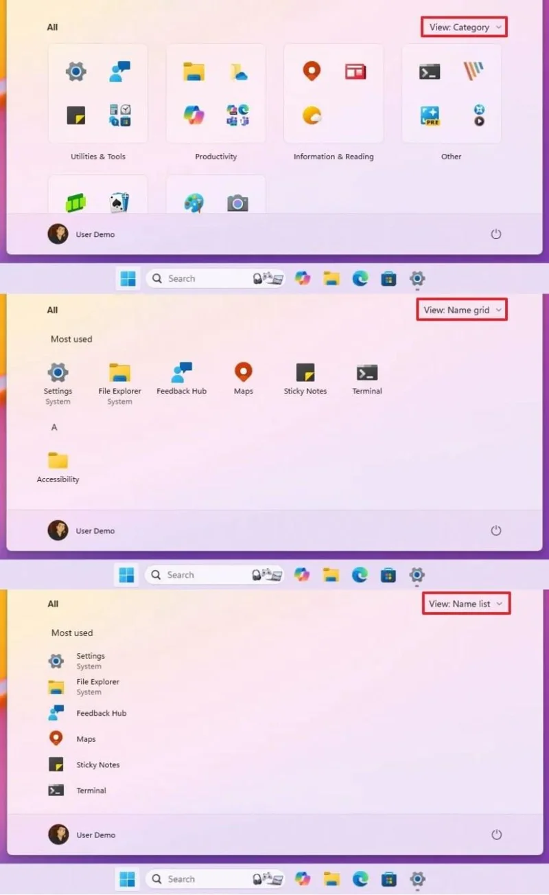 „Windows 11“ turi naują pradžios meniu su vieningu dizainu