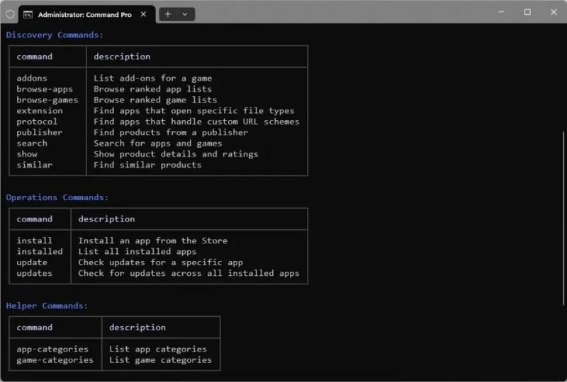 Windows 11 har en ny Store CLI (store) kommandolinjeversjon av Microsoft Store