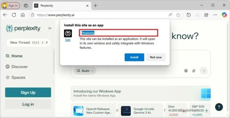 A Perplexity AI alkalmazás telepítése Windows 11, 10 rendszerre