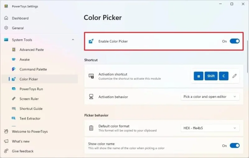 Jak vybrat barevné kódy HEX, RGB, HSL z libovolného pixelu ve Windows 11