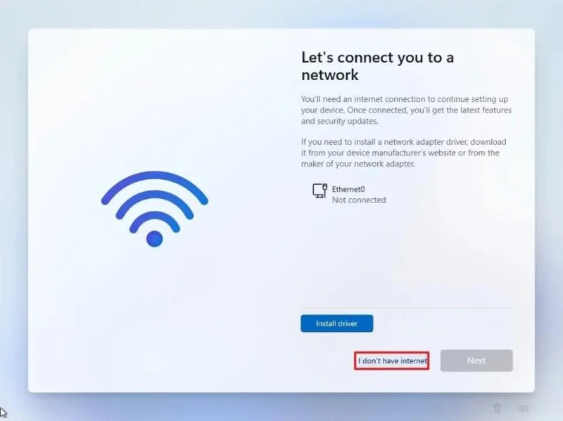 Kaip apeiti interneto ryšį diegiant „Windows 11“