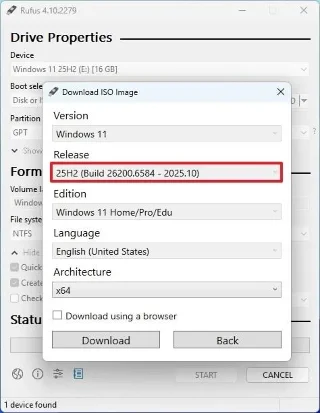 Kaip sukurti paleidžiamą „Windows 11 25H2“ USB diegimo laikmeną