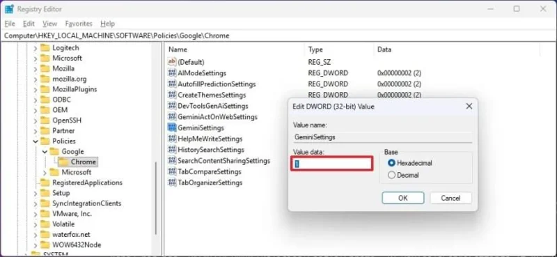 Kaip visam laikui išjungti visas „Google Chrome“ dirbtinio intelekto funkcijas naudojant registrą sistemoje „Windows 11“ (tai veikia)