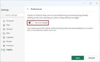 A Copilot letiltása az Outlook alkalmazásban (vagy weben) Windows 11 rendszeren