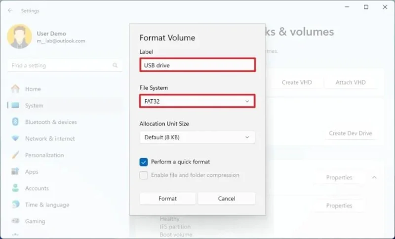 Kaip formatuoti USB atmintinę kaip FAT32 sistemoje „Windows 11“, 10
