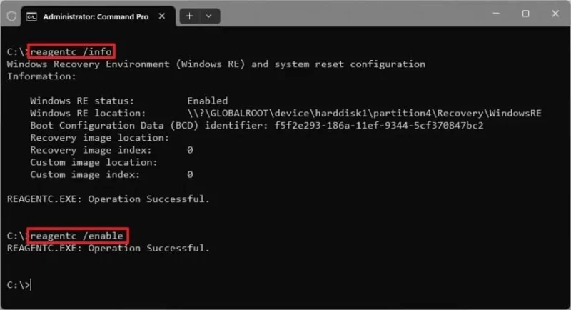 Kaip įjungti arba išjungti „WinRE“ sistemoje „Windows 11“, 10