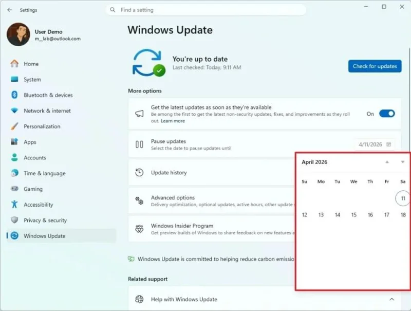 Kaip įjungti naujus pristabdymo atnaujinimų valdiklius sistemoje „Windows 11“