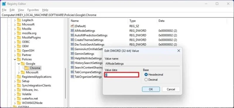 Kaip visam laikui išjungti visas „Google Chrome“ dirbtinio intelekto funkcijas naudojant registrą sistemoje „Windows 11“ (tai veikia)