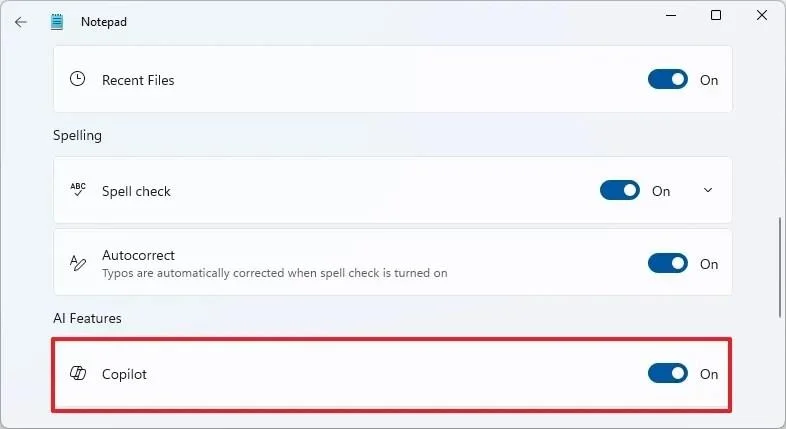 Kaip išjungti „Copilot AI“ funkcijas „Notepad“ programoje, skirtoje „Windows 11“
